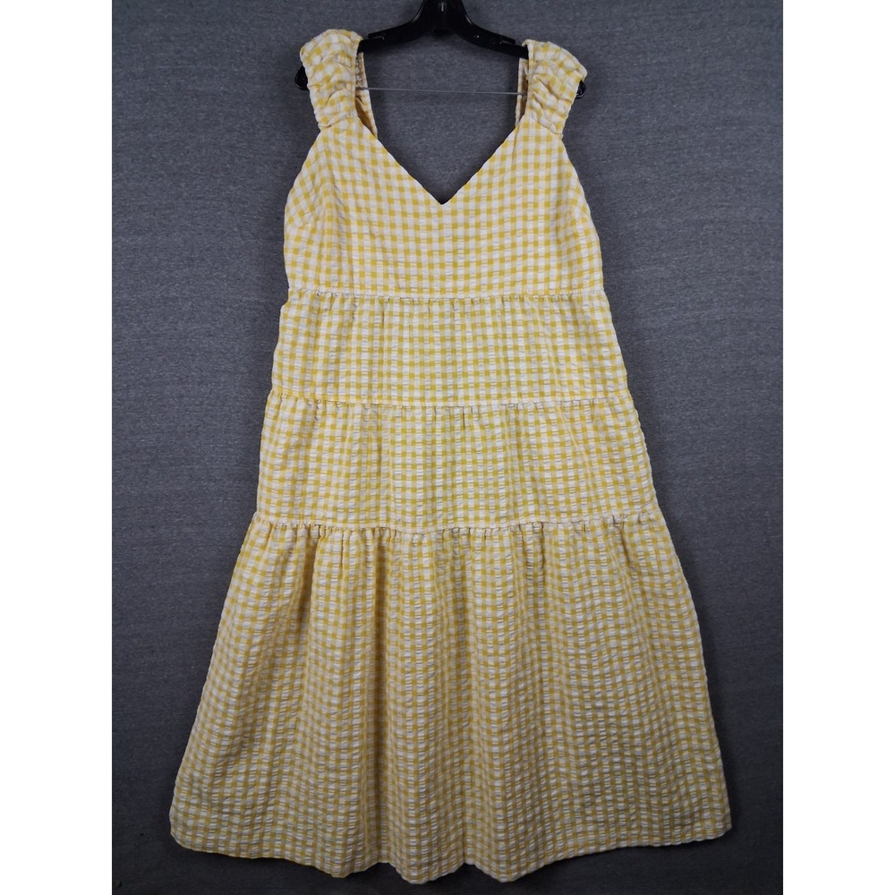 Yellow Gingham Tiered Midi Dress